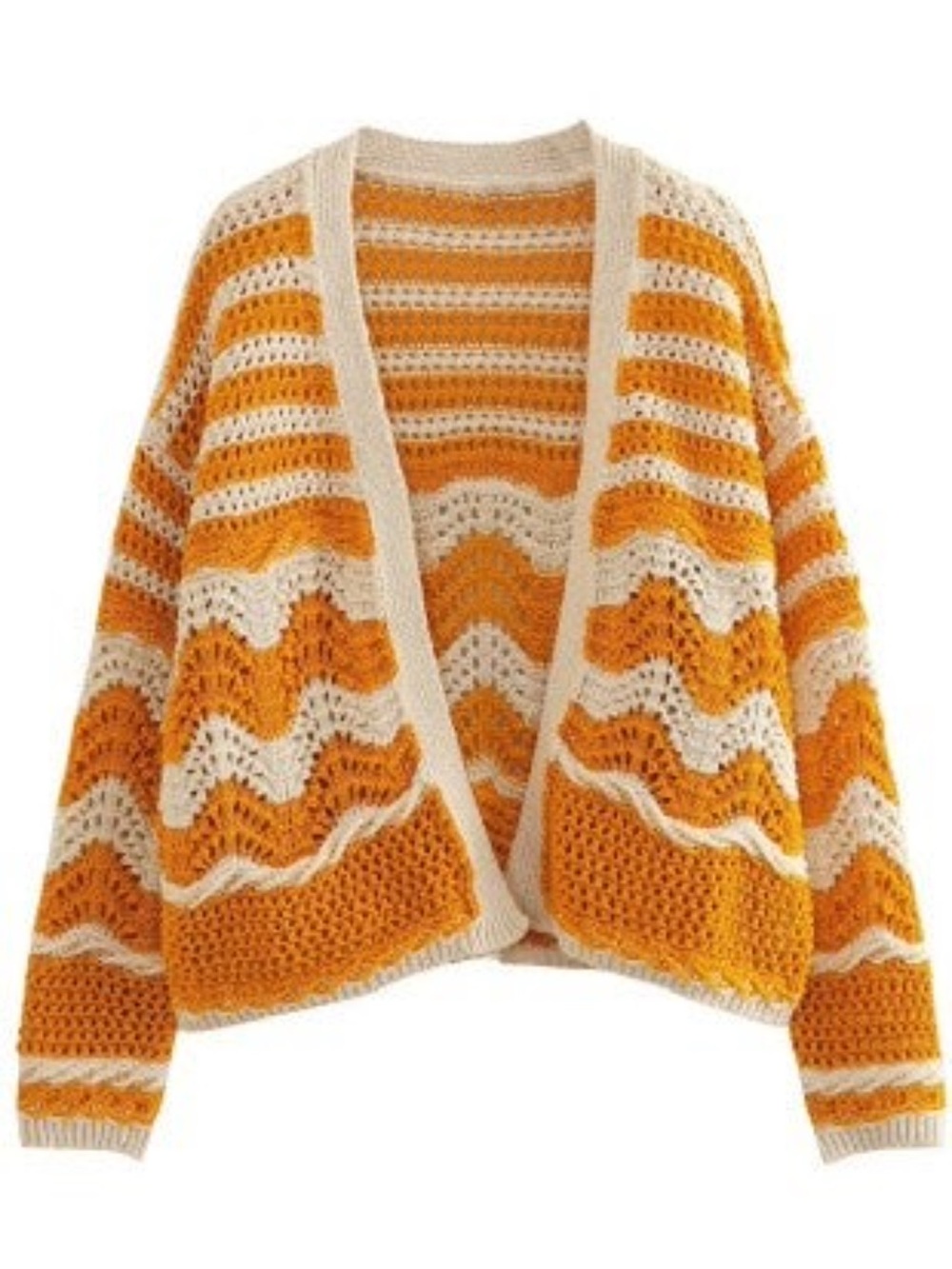Sunday Mustard & Cream Crochet Open-Front Cardigan
